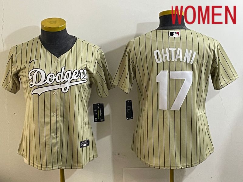 Women Los Angeles Dodgers #17 Ohtani Green Stripe Game 2024 Nike MLB Jersey style 8